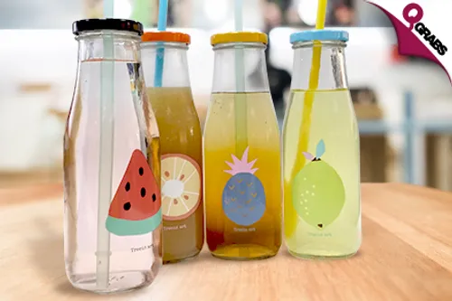 From QR25 Sip in Style with a set of Two or Four Glass Bottles in 4 Different Cute Colors! (Up to QR98 Value)